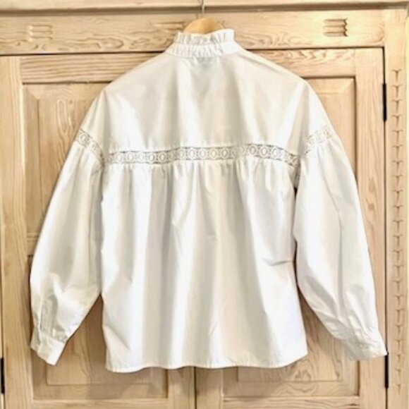 Anthropologie Ruffled Romantic Blouse Puffy Sleeve Victorian Boho Embroidered - Picture 4 of 6